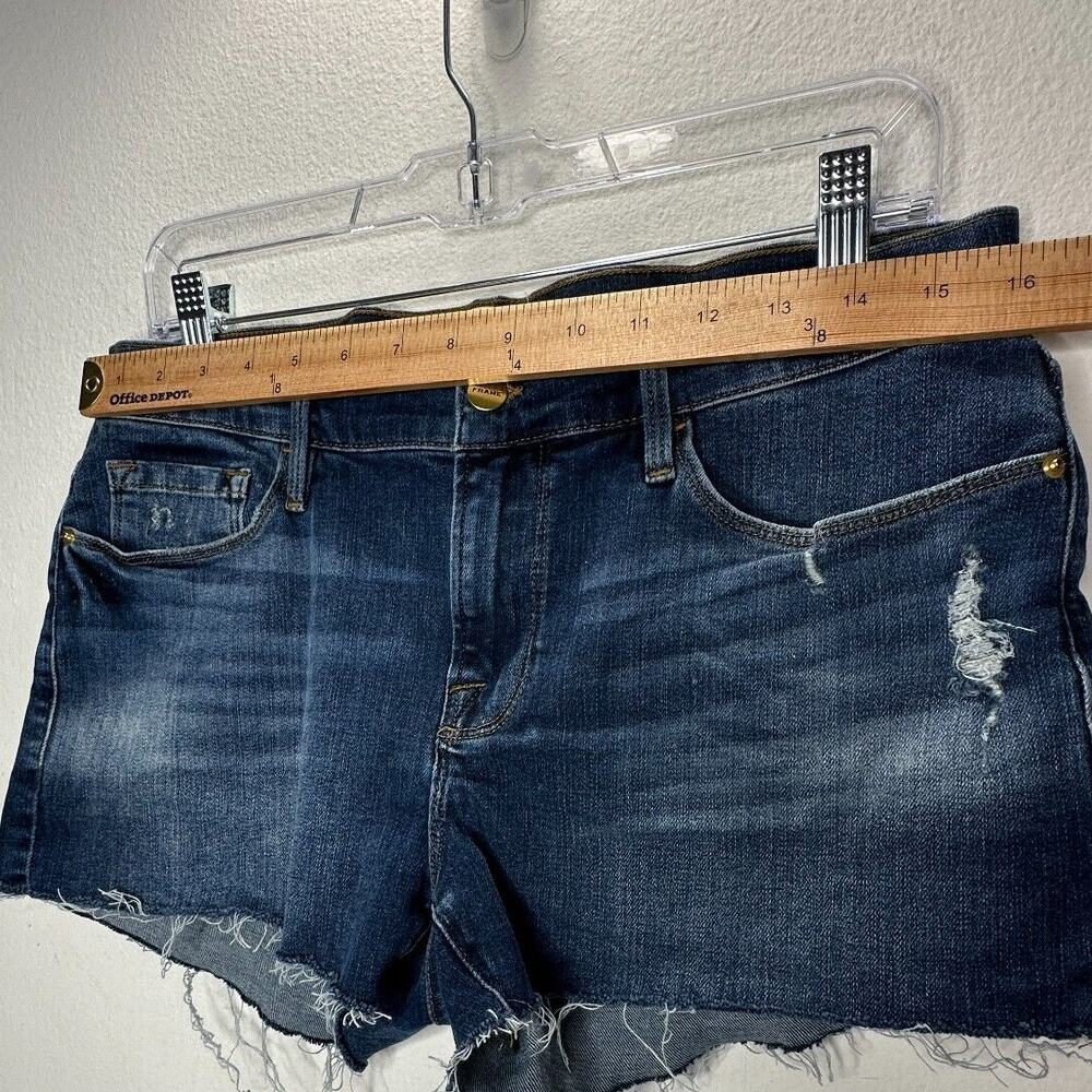 Frame Le Cut Off Azure Jean Shorts Raw Edge Frayed Hem Fading & Whiskering 28 - Picture 11 of 12